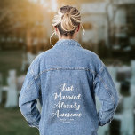 Just Married Already Awesome Funny  Jeansjacke<br><div class="desc">Introducing our charming Personalized Wedding Jean Jacket, a seamless blend of modern style and timeless sentiment designed for the newlywed who loves a touch of casual elegance. Adorned with the playful yet profound quote, “Just Married, Already Awesome, ” written in modern script calligraphy font, this jacket is a stylish ode...</div>
