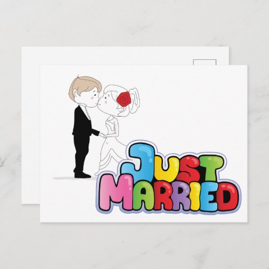 Just Married Ankündigung Postkarte (Vorne/Hinten)