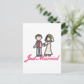 Just Married Ankündigungspostkarte (Stehend Vorderseite)