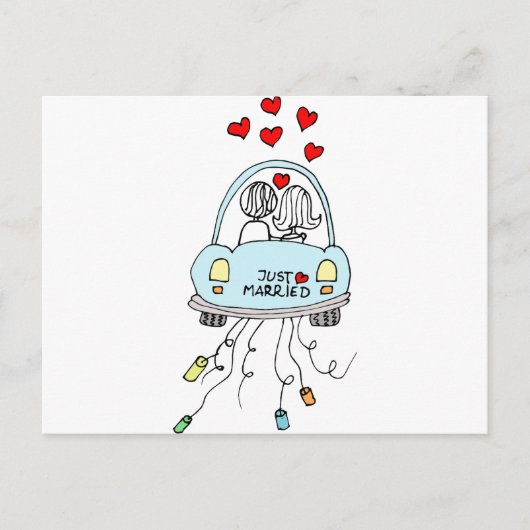 Just Married Ankündigungspostkarte (Vorderseite)