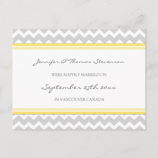 Just Married Announcement Postkarten Grau Zickzack (Vorderseite)