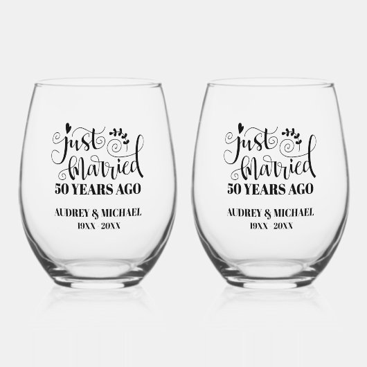 Just Married Any Year Anniversary Personalized Weinglas Ohne Stiel (Vorderseite)