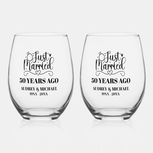 Just Married Any Year Anniversary Personalized Weinglas Ohne Stiel (Vorderseite)