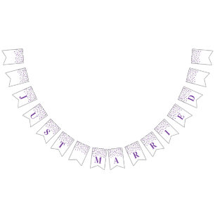 Just Married Banner Lila Silver Confetti