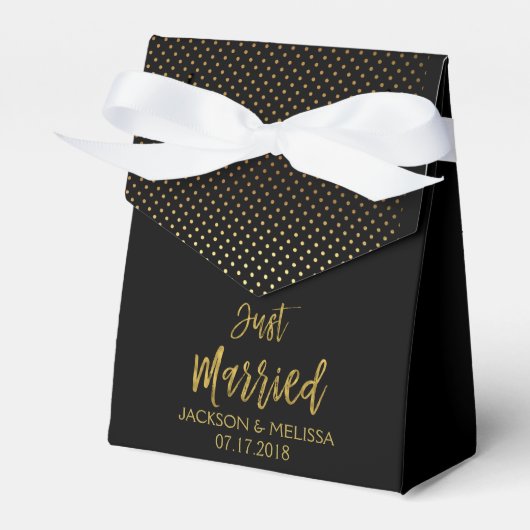 Just Married Black & Gold Foil Polka Dots Geschenkschachtel (Vorderseite)