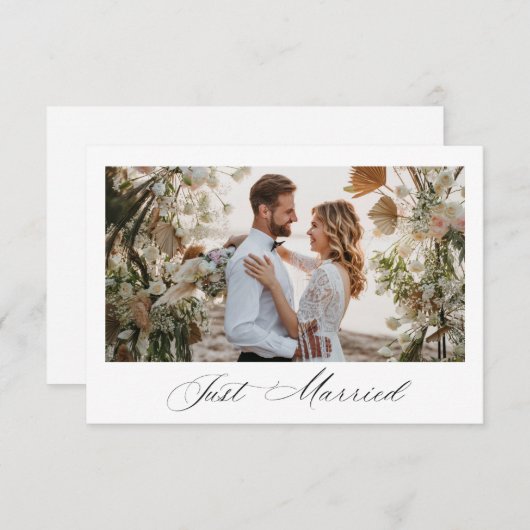 Just Married black script wedding announcement Dankeskarte (Vorne/Hinten)