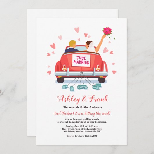 Just Married Blonde Groom Einladung (Vorne/Hinten)