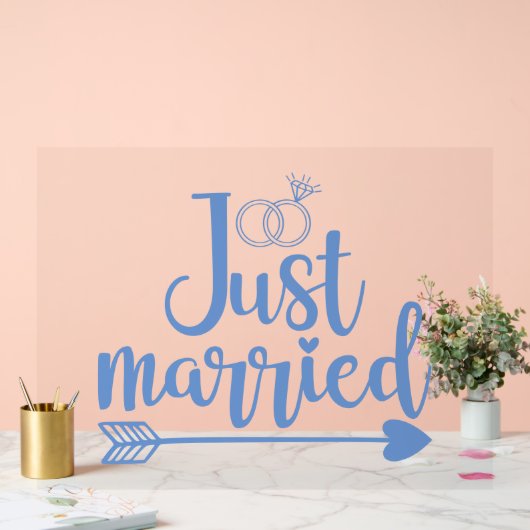 Just Married Blue Acrylschild (Hochzeit)