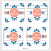 Just Married Blue Blumen Weiße Stangen Aufkleber (Blatt)