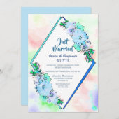 Just Married Blue Floral Hochzeitsempfang Einladung (Vorne/Hinten)