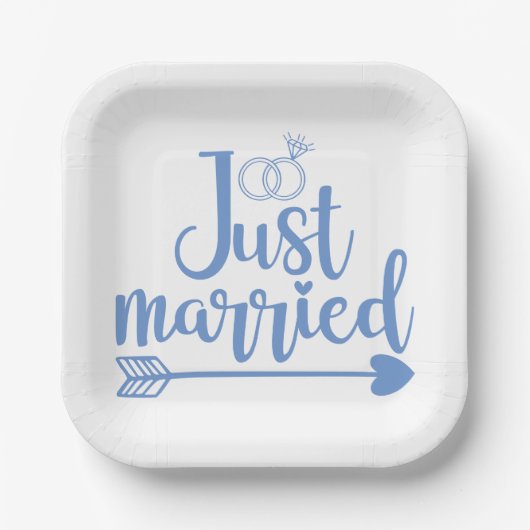 Just Married Blue Pappteller (Vorderseite)