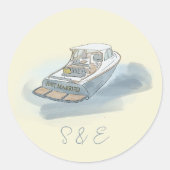 Just Married Boat Beach Hochzeitsticker Runder Aufkleber (Vorderseite)