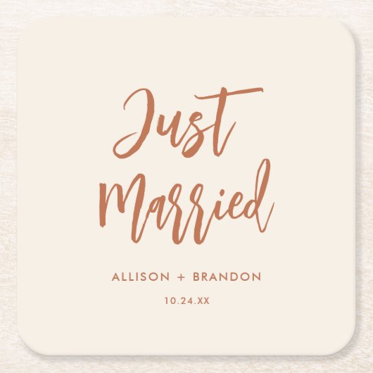 Just Married Boho Wüste Hochzeitsempfang Rechteckiger Pappuntersetzer (Vorderseite)