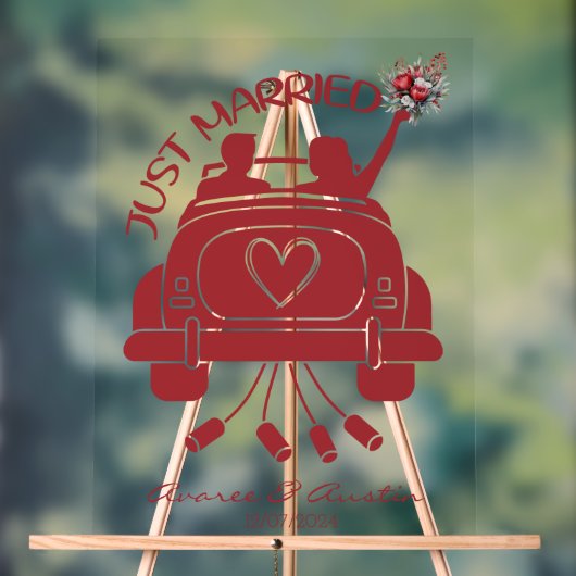 Just Married Bridal Bouquet Vintage Car Acrylschild (Neutral)