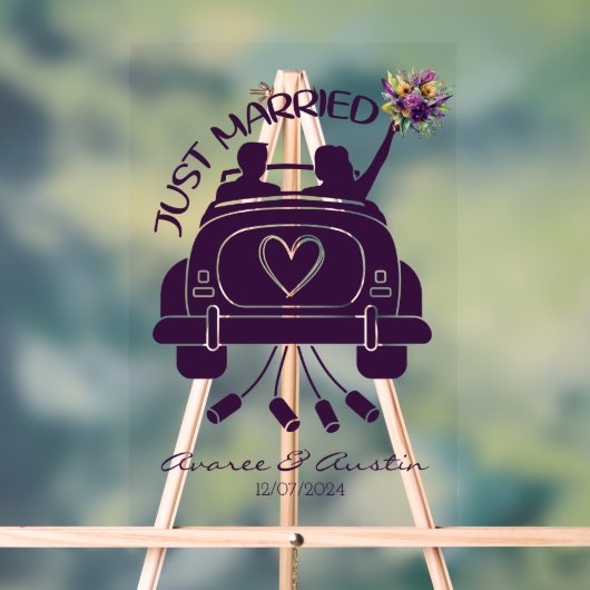 Just Married Bridal Bouquet Vintage Car Acrylschild (Neutral)