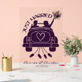 Just Married Bridal Bouquet Vintage Car Acrylschild (Hochzeit)