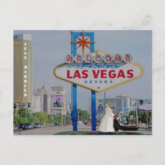 JUST MARRIED Bride Drag Groom Las Vegas Postcard Ankündigungspostkarte (Vorderseite)