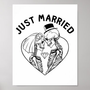 Just Married Bride Groom Skeleton Couple Halloween Poster