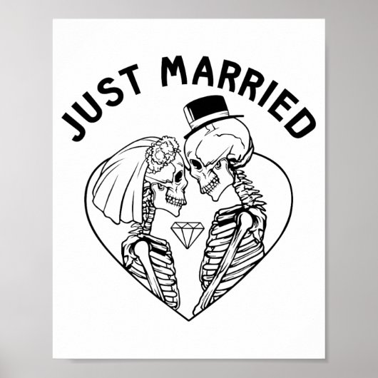 Just Married Bride Groom Skeleton Couple Halloween Poster (Vorne)