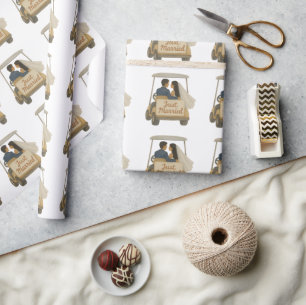 'Just Married' Bridge and Groom in a Golf Cart Geschenkpapier