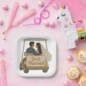 'Just Married' Bridge and Groom in a Golf Cart Pappteller (Party)