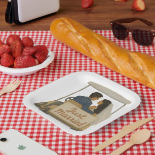 'Just Married' Bridge and Groom in a Golf Cart Pappteller