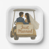 'Just Married' Bridge and Groom in a Golf Cart Pappteller (Vorderseite)