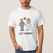Just Married Bridge & Groom Cartoon T-Shirt (Vorderseite)