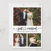 Just Married Calligraphy Heart 3 Foto Wedding Ankündigung (Vorderseite)