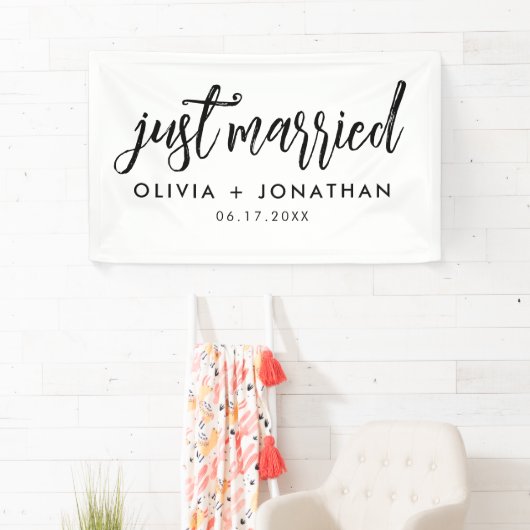 Just Married Calligraphy Script Wedding Banner (Insitu)