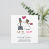 Just Married Cartoon Hochzeitskuppel Ankündigung (Stehend Vorderseite)