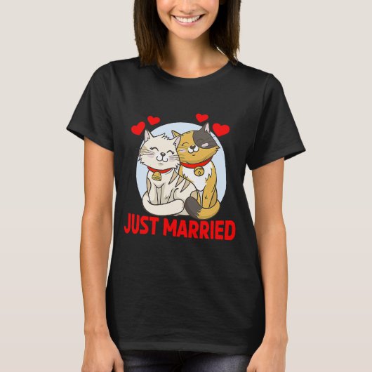 Just Married Cat Bride Groom Wedding T-Shirt (Vorderseite)