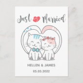 Just Married Cat Wedding Ankündigung Postkarte (Vorderseite)