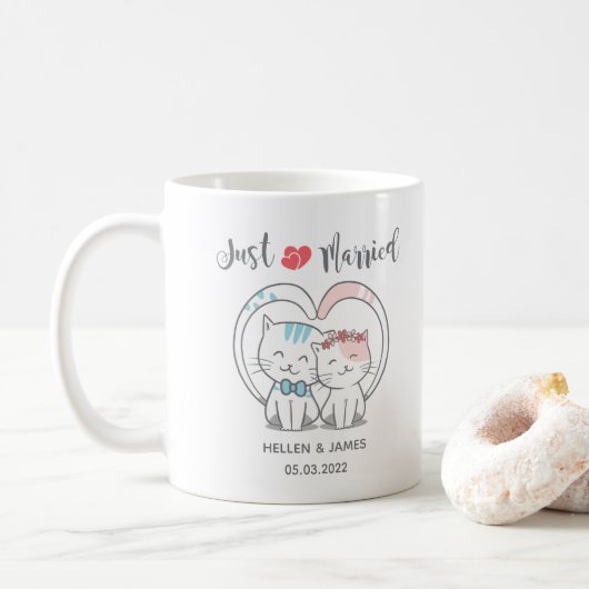 Just Married Cat Wedding Kaffeetasse (Mit Donut)