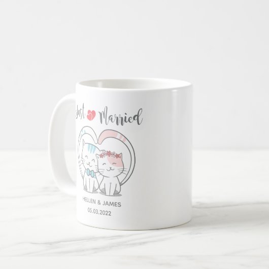 Just Married Cat Wedding Kaffeetasse (Vorderseite Links)