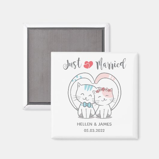 Just Married Cat Wedding Magnet (Vorderseite/Rückseite)