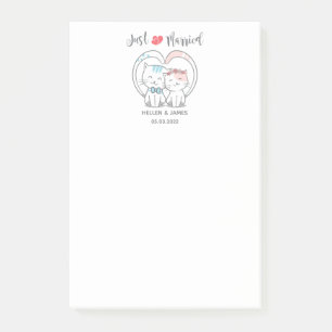 Just Married Cat Wedding Post-it Klebezettel