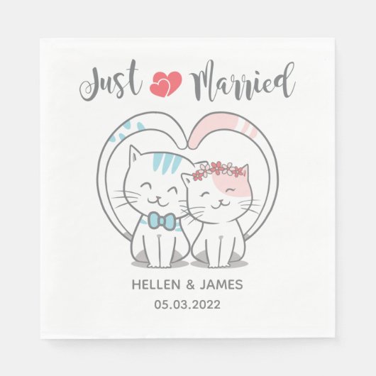 Just Married Cat Wedding Serviette (Vorderseite)