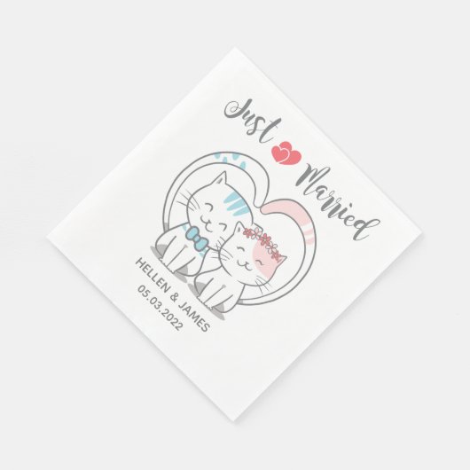 Just Married Cat Wedding Serviette (Ecke)