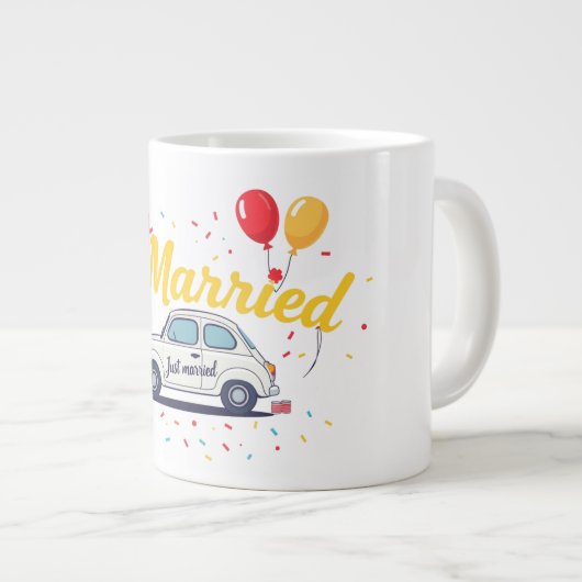 Just Married Celebration Design Tasse (Vorderseite Rechts)