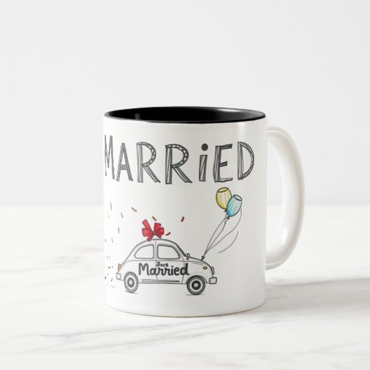 Just Married Celebration Design Tasse (VorderseiteRechts)