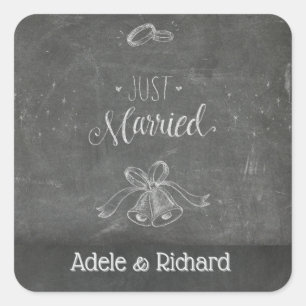 Just Married Chalkboard Hochzeit Personalisiert Quadratischer Aufkleber