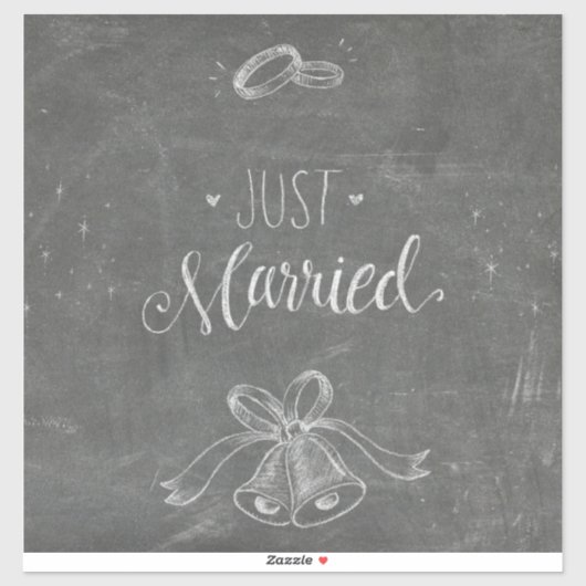 Just Married Chalkboard Hochzeiten Rings and Bells Aufkleber (Blatt)
