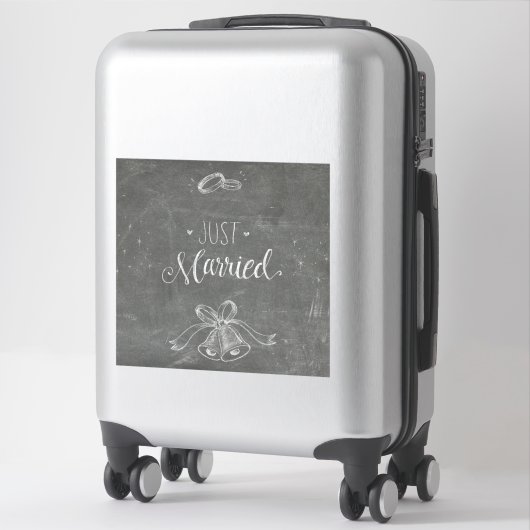 Just Married Chalkboard Hochzeiten Rings and Bells Aufkleber (Koffer)