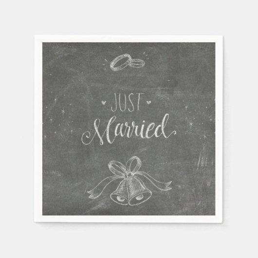 Just Married Chalkboard Hochzeiten Rings and Bells Serviette (Vorderseite)