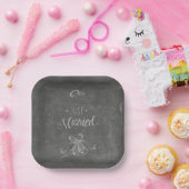Just Married Chalkboard Wedding Rings Bells Square Pappteller (Party)