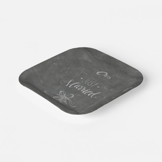 Just Married Chalkboard Wedding Rings Bells Square Pappteller (Gewinkelt)