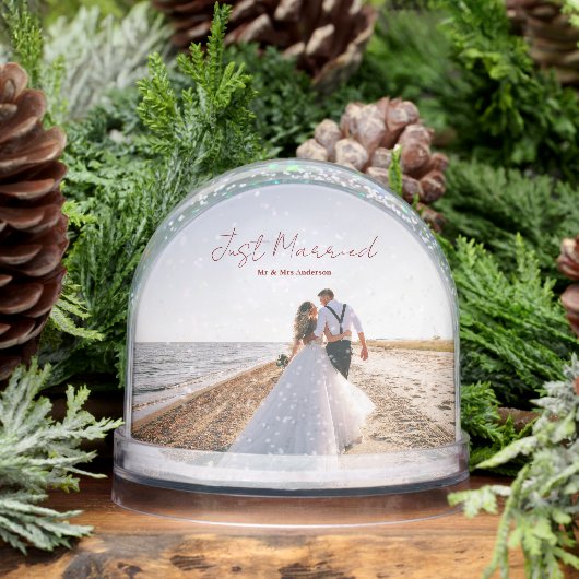 Just Married Christmas Greetings Customize Photo Schneekugeln (Winter)