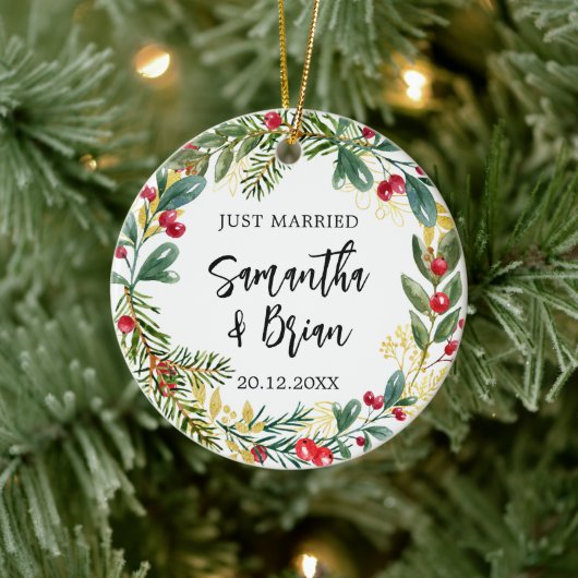 Just Married Christmas Keramik Ornament (Baum)