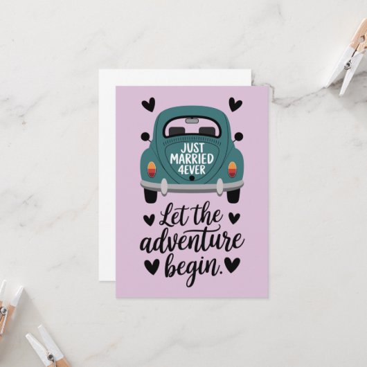 Just Married Classic Car Wedding Karte (Vorderseite/Rückseite Beispiel)